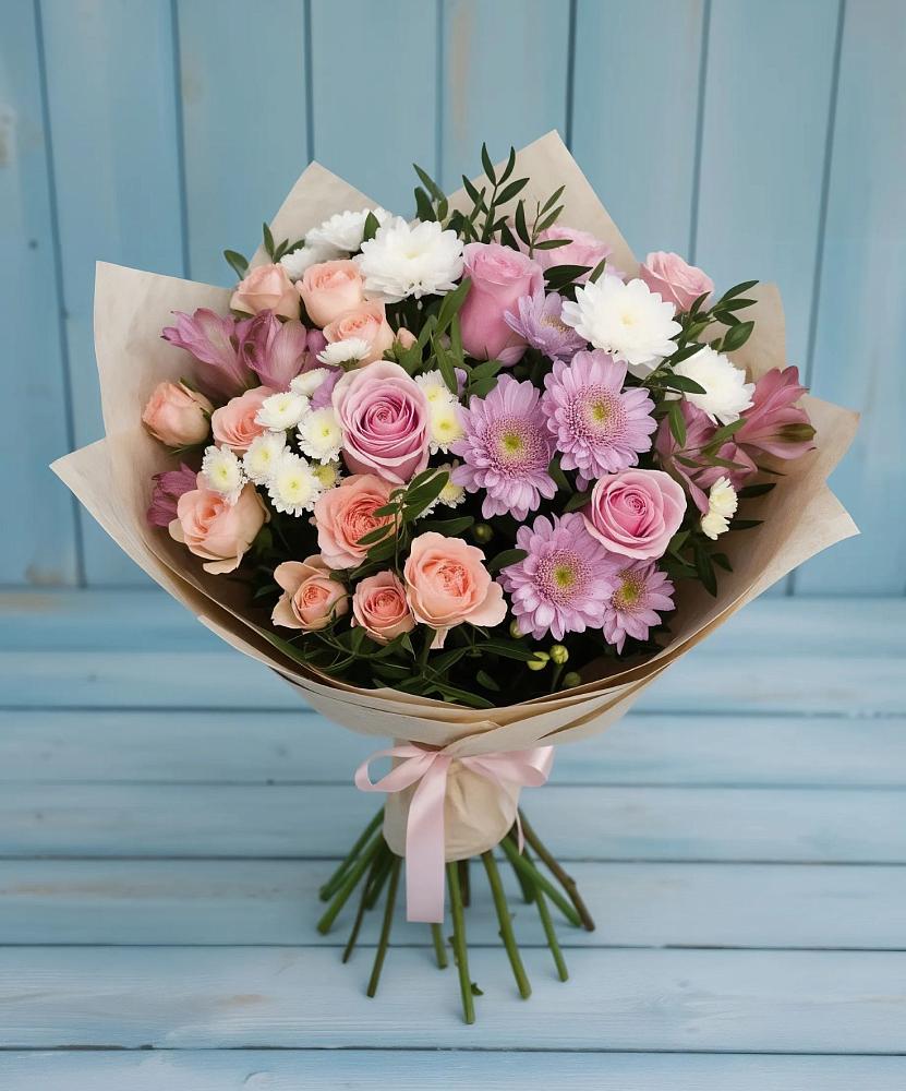 Букет цветов из: Хризантемы, Розы и Альстромерии в Нюрбе