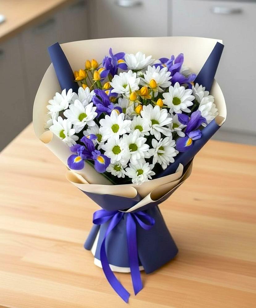 Букет цветов из: Розы, Ирисы и Хризантемы в Нюрбе