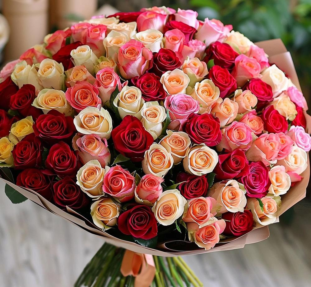 Букет 101 Разноцветная роза в Нюрбе